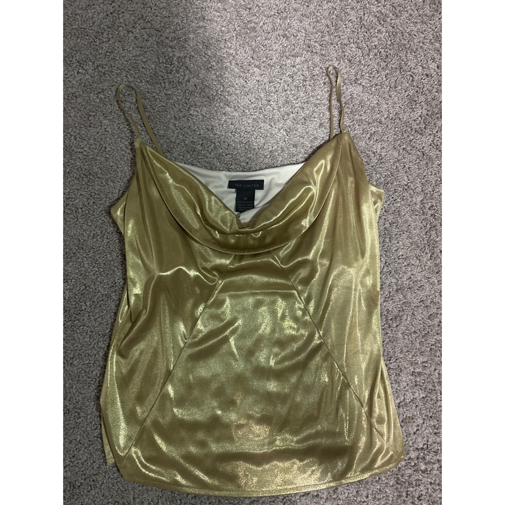 Y2K The Limited Gold Metallic Cowl Neck Camisole Shimmer Blouse Medium